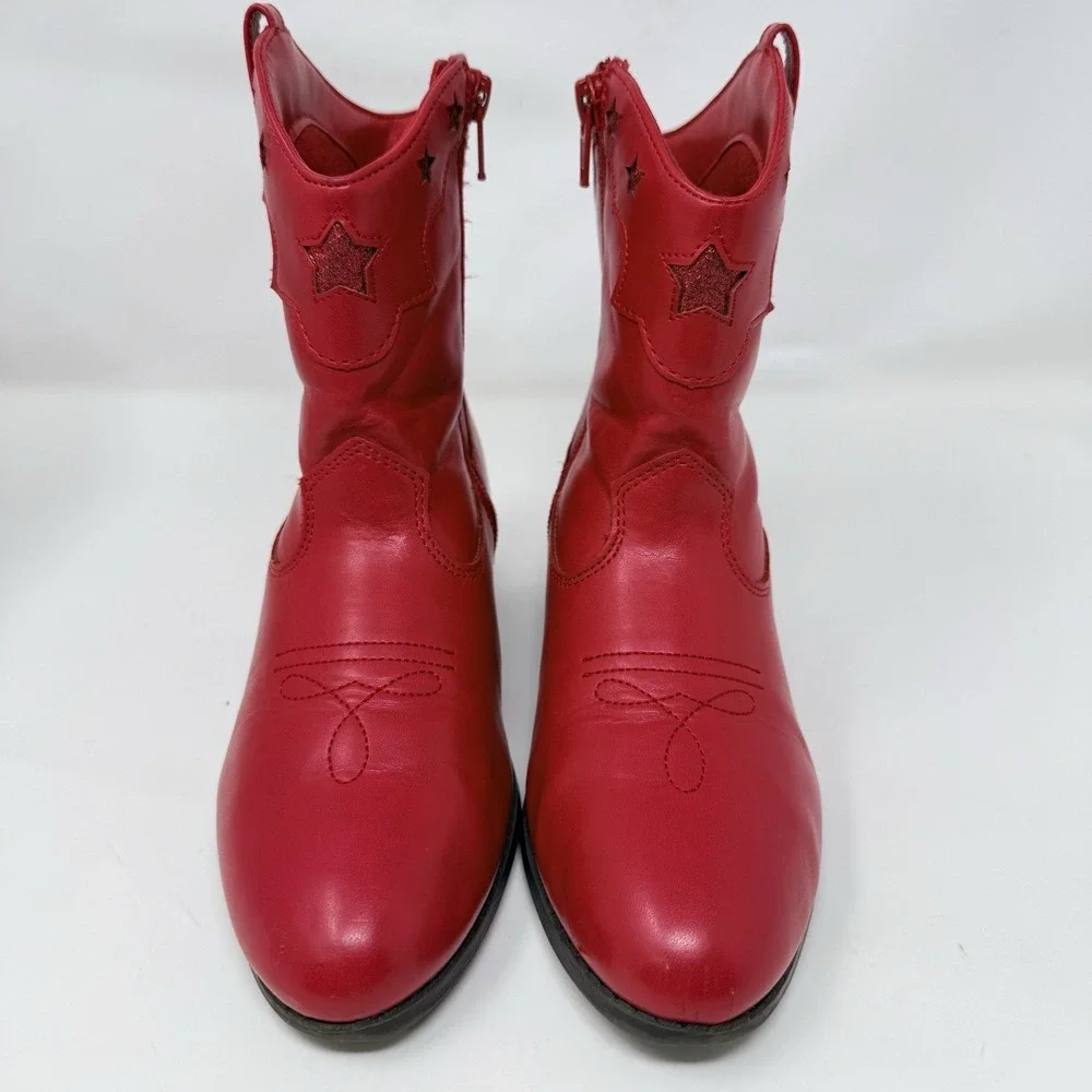 Gymboree Girls Cowboy Boots Size‎ 2 Red Star Glitter Cowgirl Zipper Booties
